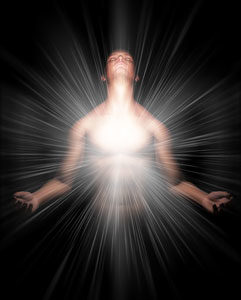 image of light energy burst coming from the solar plexus area of a man